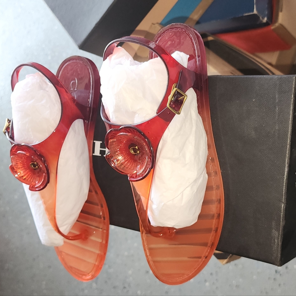 COACH Womens Tea Rose Split Toe Casual Sport Jelly Sandals 7B - Picture 2 of 5